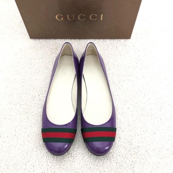 Authentic Gucci Leather ballerina flat with web. 2023 trending vibrant color - Picture 2 of 11